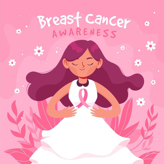 Breast cancer awareness illustration with woman