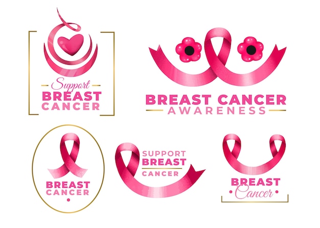 Free vector breast cancer awareness label set