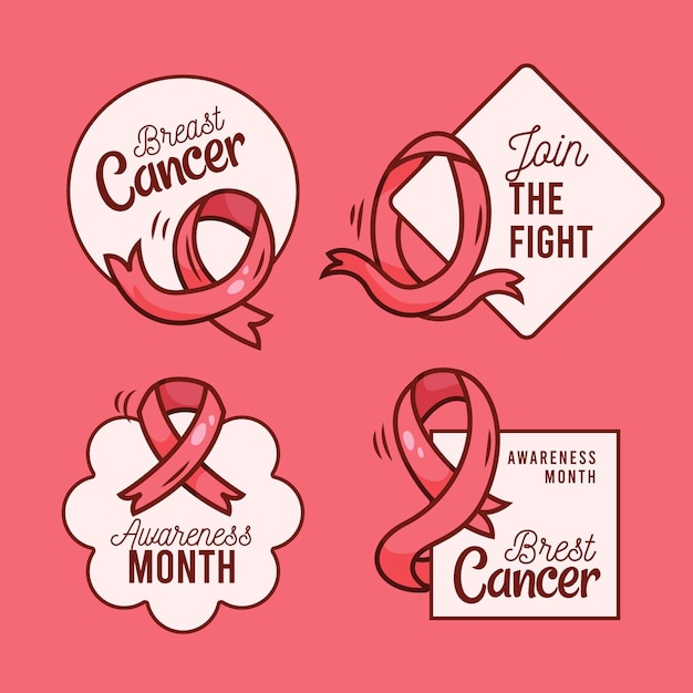 Vettore gratuito collezione di badge mese di consapevolezza del cancro al seno