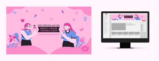 Breast cancer awareness month flat design youtube channel art