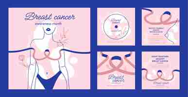 Free vector breast cancer awareness month hand drawn flat ig post collection