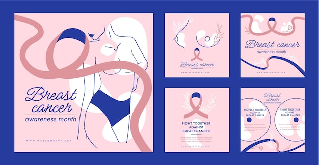 Breast cancer awareness month hand drawn flat ig post collection