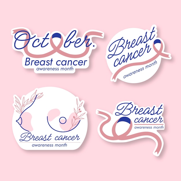 Free vector breast cancer awareness month hand drawn flat label collection