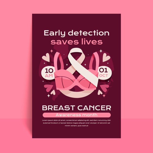 Breast cancer awareness month hand drawn flat poster