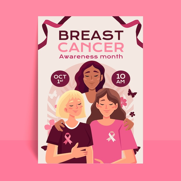 Free vector breast cancer awareness month hand drawn flat poster