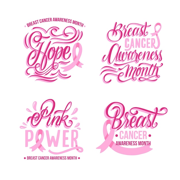 Free vector breast cancer awareness month label collection
