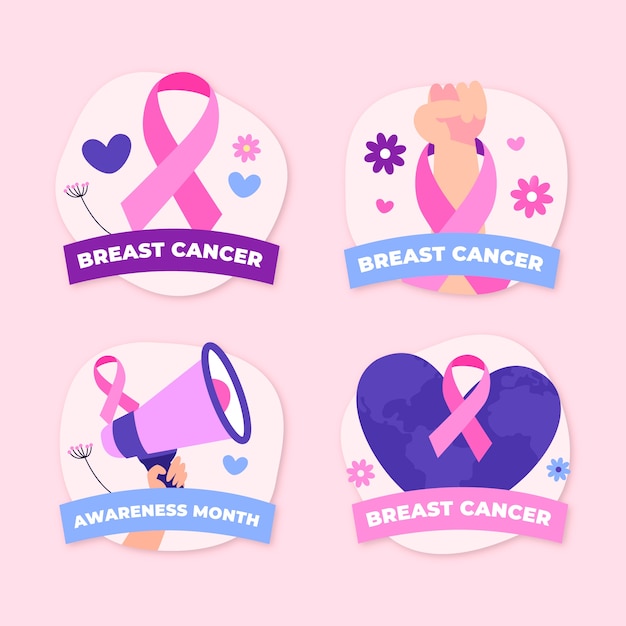 Free vector breast cancer awareness month labels collection