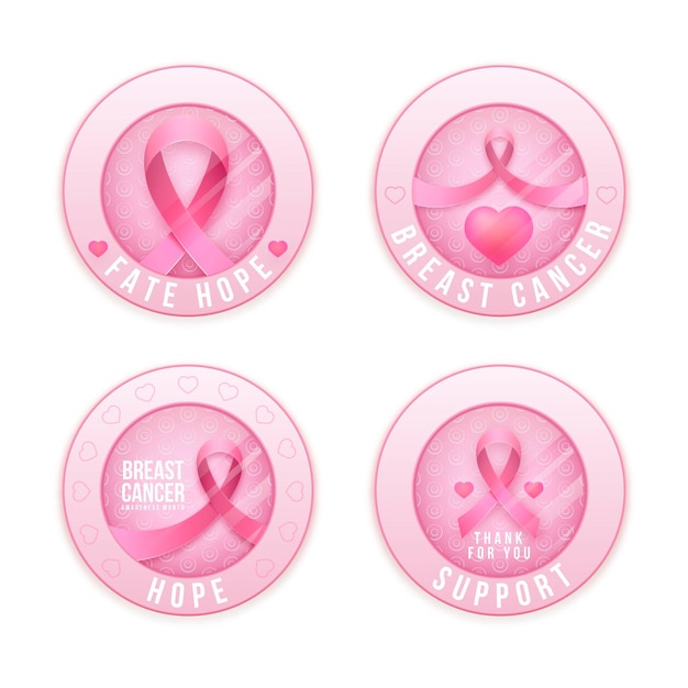 Vettore gratuito collezione di etichette del mese di consapevolezza del cancro al seno