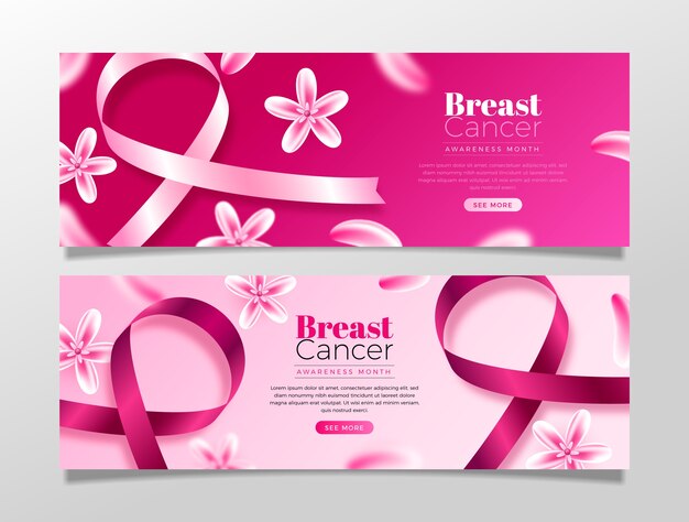 Breast cancer awareness month realistic horizontal banner