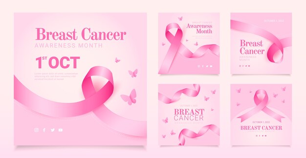 Breast cancer awareness month realistic ig post collection