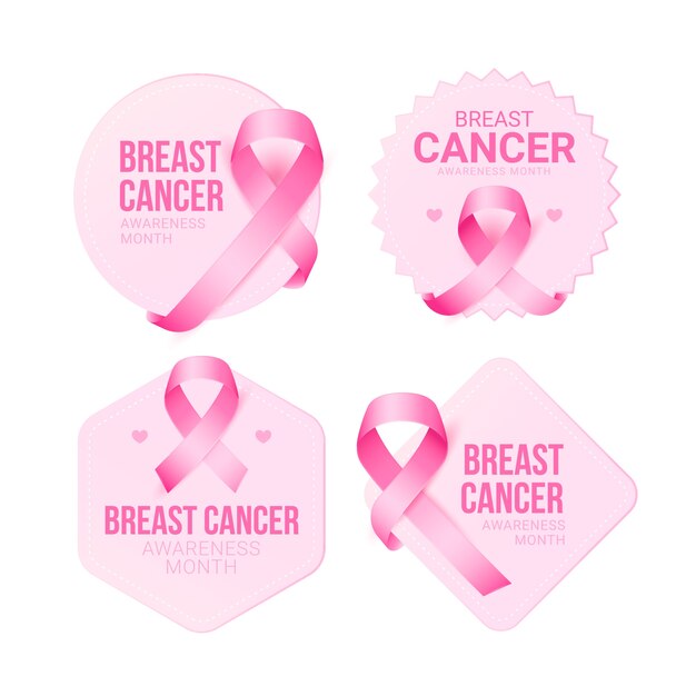 Breast cancer awareness month realistic label collection