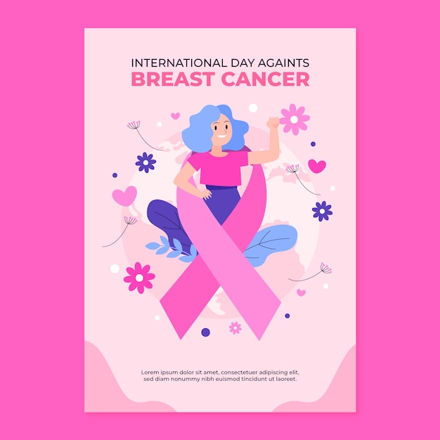 Free vector breast cancer awareness month vertical poster template