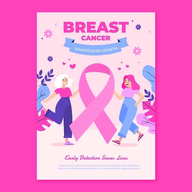 Free vector breast cancer awareness month vertical poster template