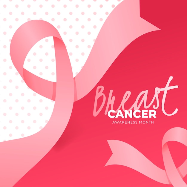 Free vector breast cancer awareness month with realistic pink ribbon