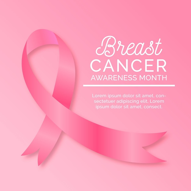 Breast cancer awareness month with realistic pink ribbon