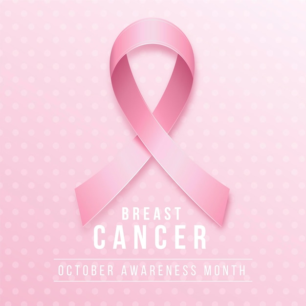 Free vector breast cancer awareness month with realistic pink ribbon