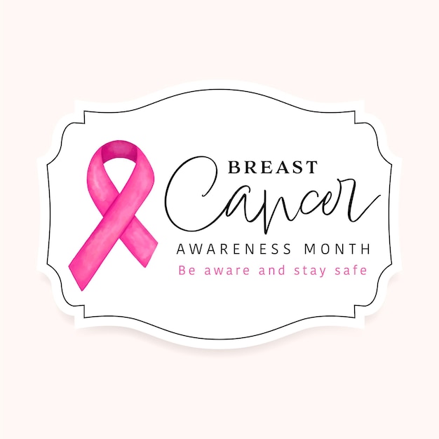수채화 얼룩 브러시 배경 핑크 색상으로 유방암 인식 리본 로고