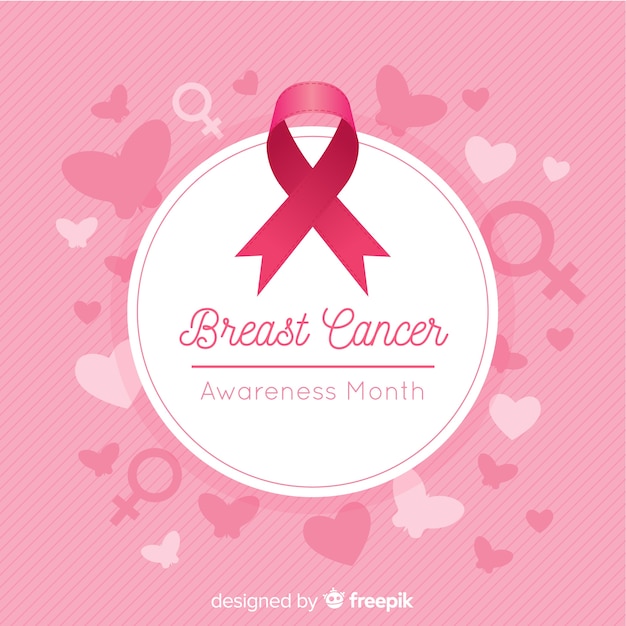 Free vector breast cancer awareness with realistic pink ribbon