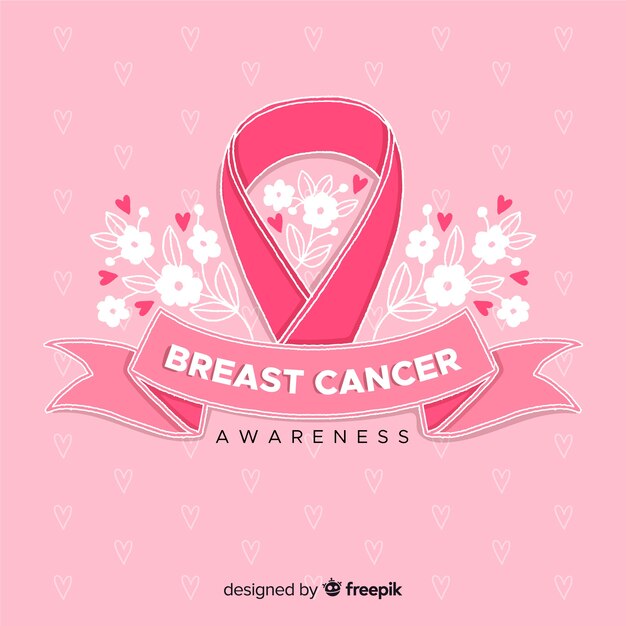 Breast cancer awareness with ribbon flat design