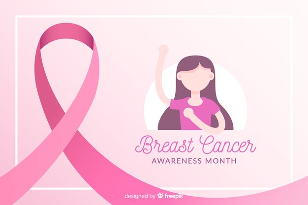 Breast cancer awareness with ribbon and girl illustration