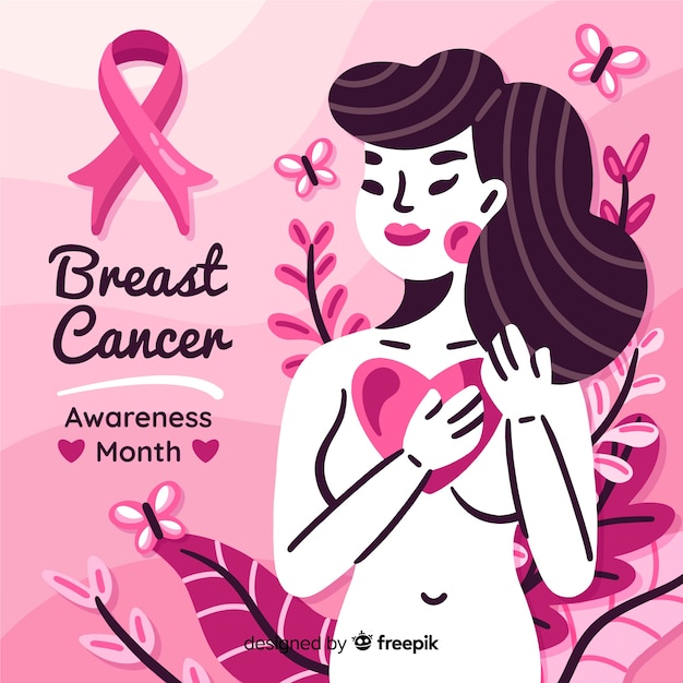 リボンと女性のイラストと乳がんの意識
