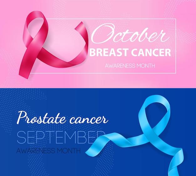 Free vector breast cancer and prostate cancer banners set