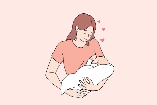 Breastfeeding happy motherhood and childhood concept