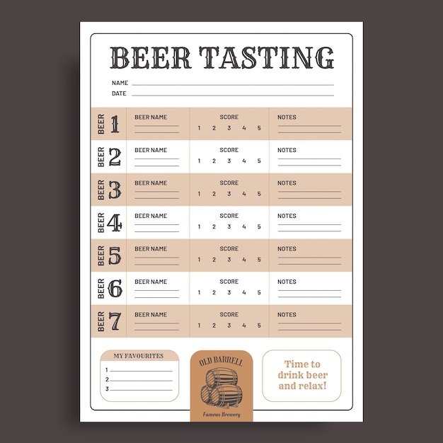 Brewery beer tasting card template