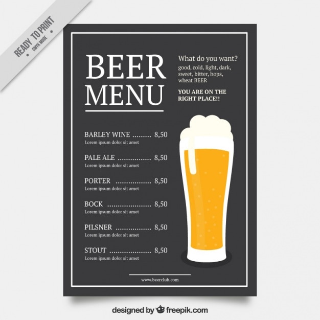 Free Vector brewery menu in vintage style