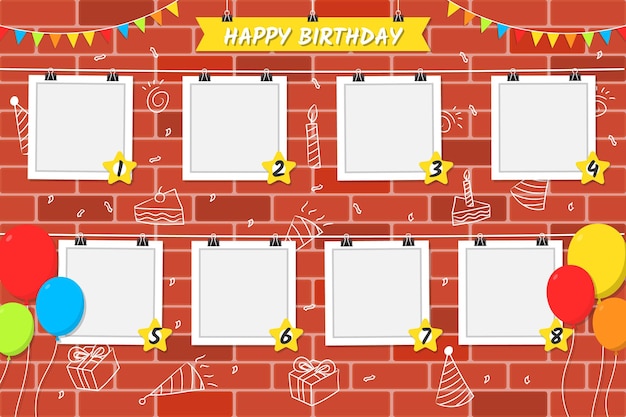 Free vector brick background flat design birthday collage frame