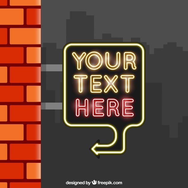 Brick wall background and neon lights sign
