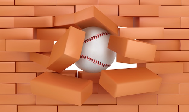 Free vector brick wall destroying with baseball ball, sports