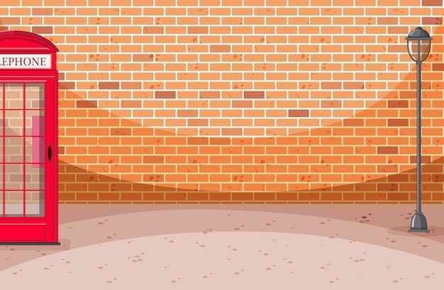 Free Vector brick wall street scene with telephon box