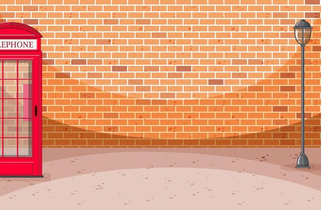 Free Vector brick wall street scene with telephon box