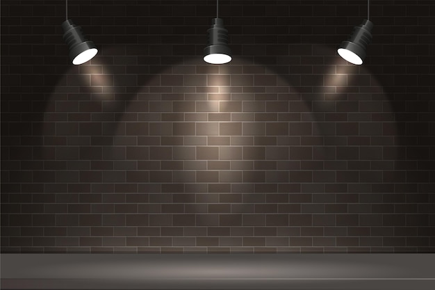 Free vector brick wall with spot lights background