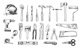 Free vector brico tools doodles collection