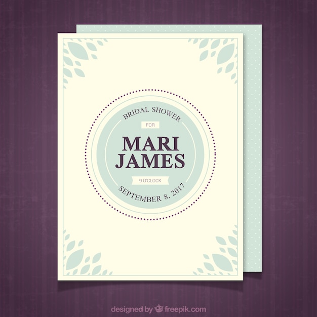 Bridal shower invitation template with blue decoration