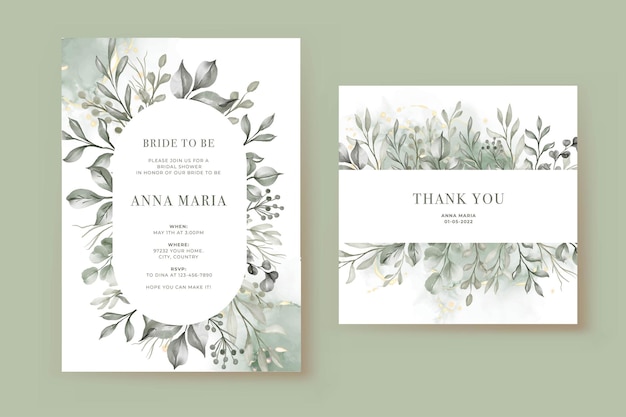 Bridal shower invitation template with greenery leaves