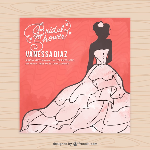 Free vector bridal shower invitation in watercolor style