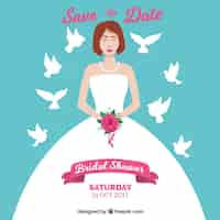 Free vector bridal shower invitation with bride and doves