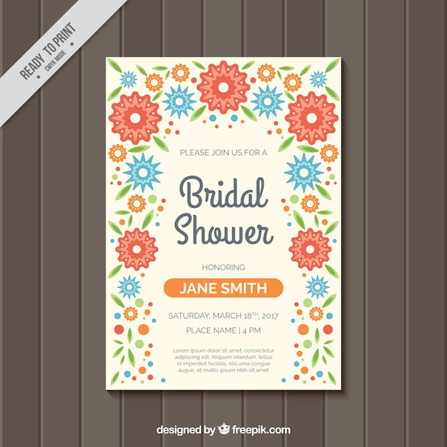 Free vector bridal shower invitation with colored flowers in flat design