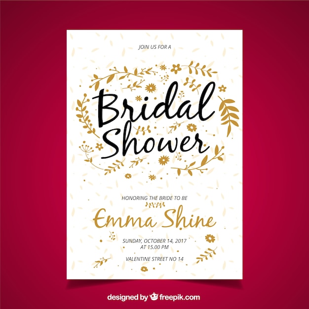 Free vector bridal shower invitation with golden vegetation