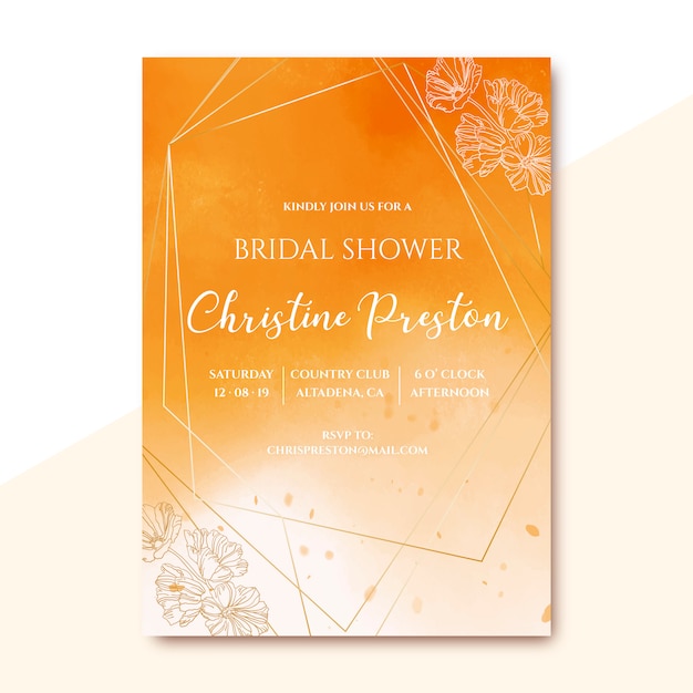 Free vector bridal shower invitation with golden watercolor texture