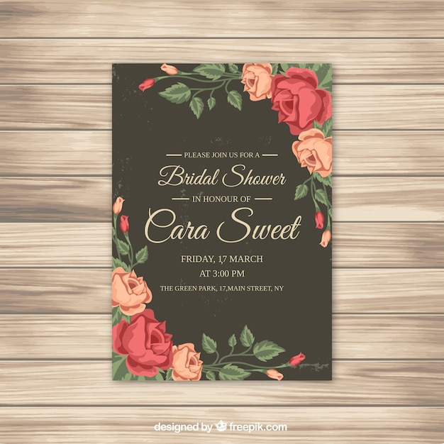 Free vector bridal shower invitation with roses