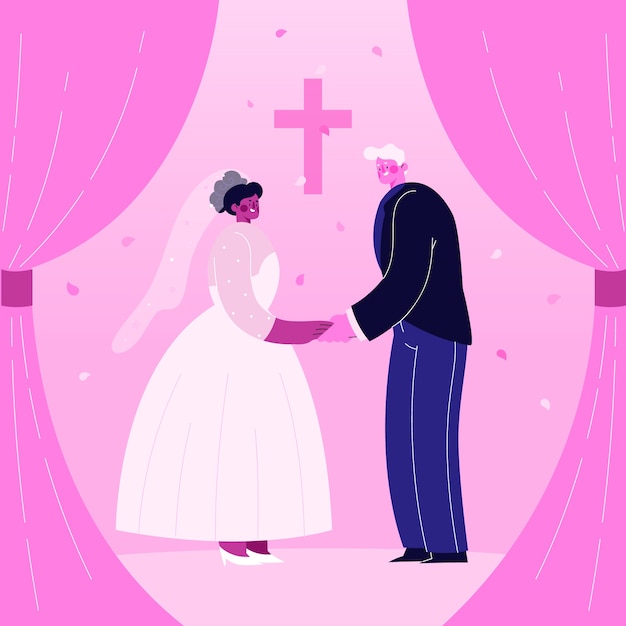 Бесплатное векторное изображение Жених и невеста выходят замуж