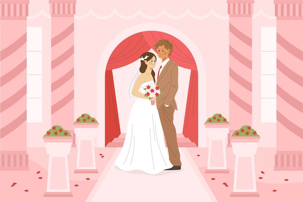 Бесплатное векторное изображение Жених и невеста выходят замуж