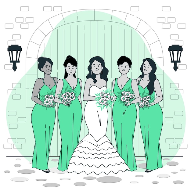 Free vector bride and bridesmaids concept illustration