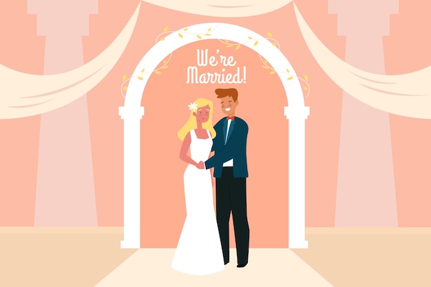 Free vector bride and groom gettig married illustration