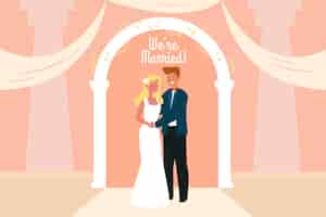 Free vector bride and groom gettig married illustration