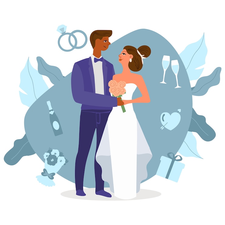 मुफ़्त वेक्टर bride and groom getting married illustrated